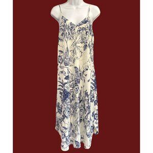 Y2K Vintage Natori II Blue White Floral Slip Dress Medium Blue Toile Cottagecore